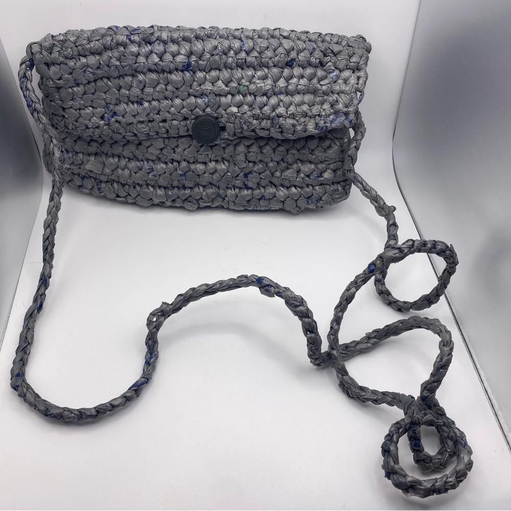 Plarn-Crochet Plastic Yarn Crossbody Purse, Recycled, Waterproof, 1 Of A Kind